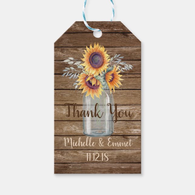 Sonnenblume Rustikaler Gefallen Tag, Gastgeschenk  Geschenkanhänger (Vorderseite)