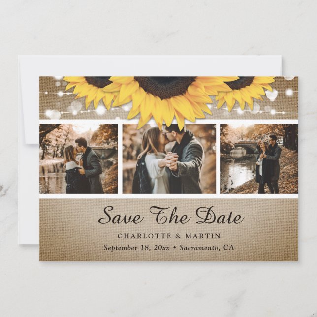 Sonnenblume Rustikales Foto Holzleuchten Hochzeit Save The Date (Vorderseite)