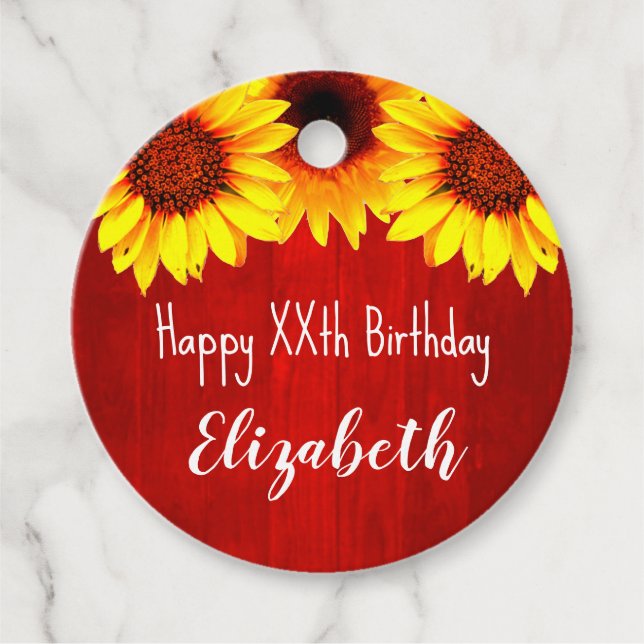 Sonnenblume Rustikales Holz Geburtstag Geschenkanhänger (Vorderseite)