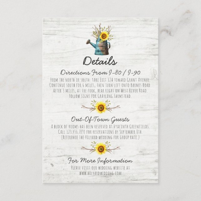 Sonnenblume Rustikales Holz - Hochzeitsszenario /  Begleitkarte (Vorderseite)