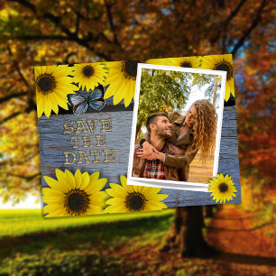 Sonnenblume Save the Date Hochzeit   Dusty Blue Ankündigungspostkarte