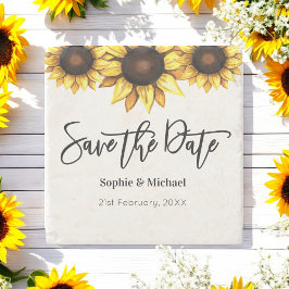 Sonnenblume Save the Date Hochzeit rustikal Steinuntersetzer