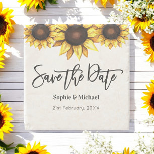 Sonnenblume Save the Date Hochzeit rustikal Steinuntersetzer