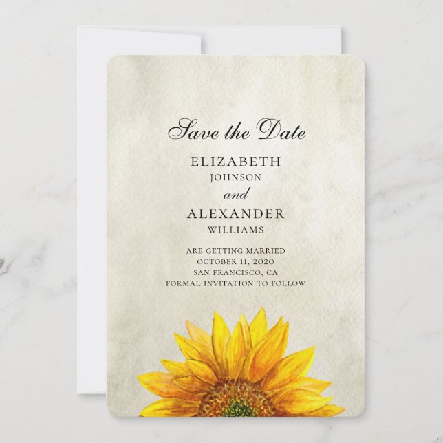 Sonnenblume Save the Date. Rustikale Hochzeit. Lan Date (Vorderseite)