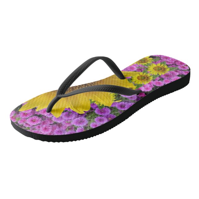Sonnenblume Schmetterling Flip Flops (Schrägansicht)