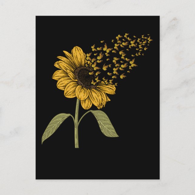 Sonnenblume Schmetterling Girls Blühende Schmetter Postkarte (Vorderseite)