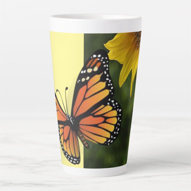 Sonnenblume Schmetterling Latte Tasse (Vorderseite)