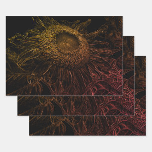 Sonnenblume Schwarz Gold Rosa Blume Kunst Geschenkpapier Set