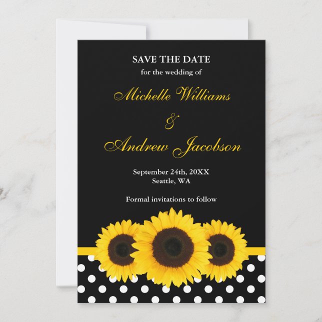 Sonnenblume Schwarz und Weiß Polka Dot Save the Da Save The Date (Vorderseite)