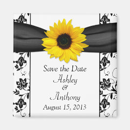Sonnenblume Schwarz-weiß Damask Hochzeit Save the Magnet