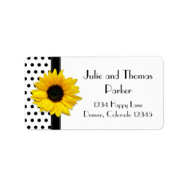 Sonnenblume Schwarz-weiß Polka Dot Hochzeitadresse Adressaufkleber
