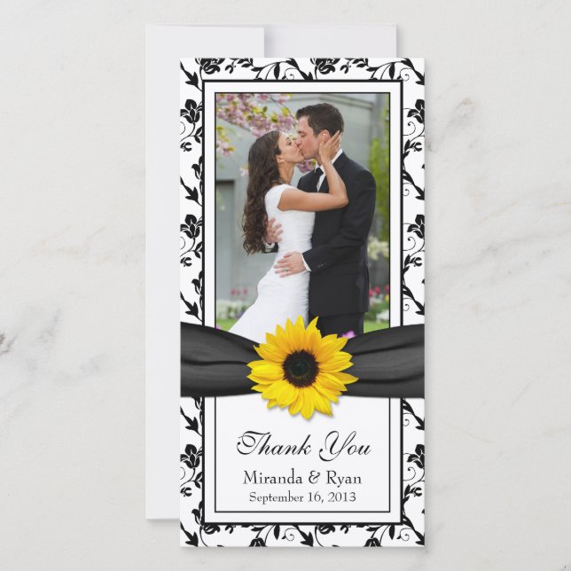 Sonnenblume Schwarze Blume Band Hochzeit Vielen Da Dankeskarte (Vorderseite)