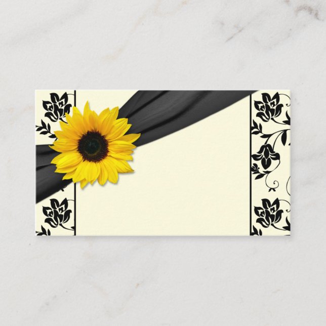 Sonnenblume Schwarze Creme Blumenblume Hochzeit Pl Platzkarte (Vorderseite)