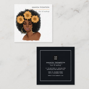 Sonnenblume Schwarze Frau Haare Stylist Quadratische Visitenkarte