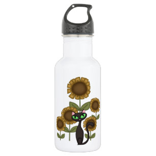 Sonnenblume-schwarze Katze Edelstahlflasche