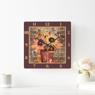 Sonnenblume Segnungen Dankbarkeit Erntedank Quadratische Wanduhr