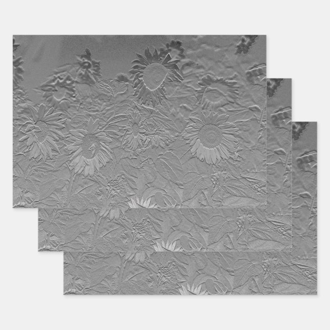 Sonnenblume Silver Grau Floral Design Decoupage Geschenkpapier Set (Set)