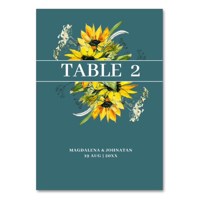Sonnenblume Smokey Green Tischnummer Card (Vorderseite)