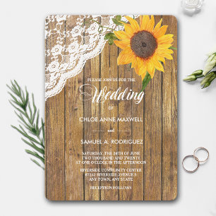Sonnenblume Spitz Wood Floral Hochzeit Einladung