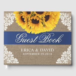 Sonnenblume Spitzen & Burlap Blue Ribbon Rustikale Gästebuch