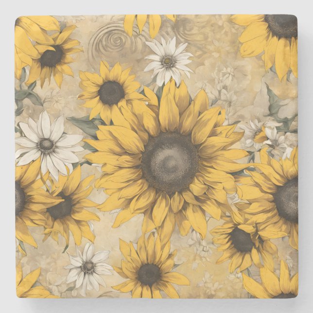 Sonnenblume Steinuntersetzer (Vorderseite)