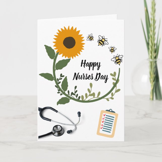 Sonnenblume Stethoscope Happy Nurses Day Karte (Vorderseite)