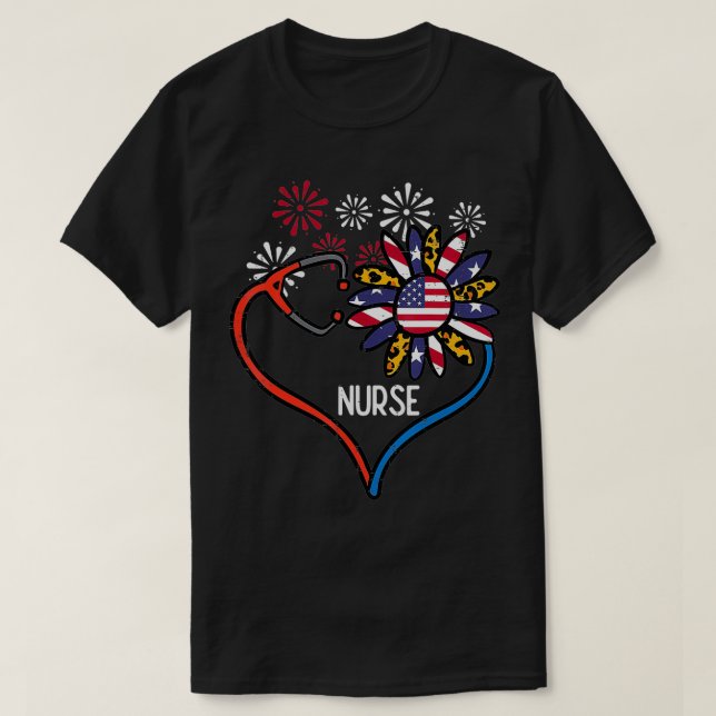 Sonnenblume Stethoscope Nurse 4. Juli RN  T-Shirt (Design vorne)