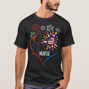 Sonnenblume Stethoscope Nurse 4. Juli RN  T-Shirt