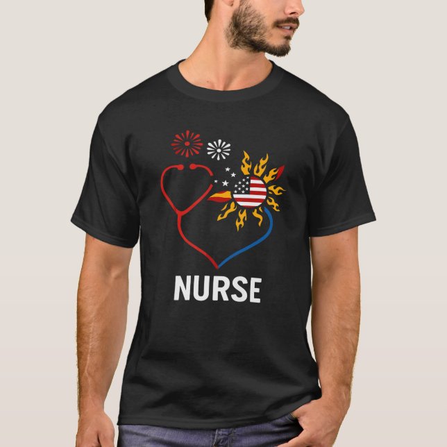 Sonnenblume Stethoscope Nurse 4. Juli RN T-Shirt (Vorderseite)