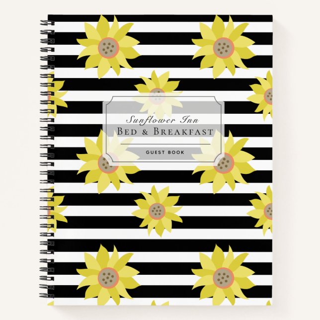 Sonnenblume Streifen B&B Ferienwohnung Gästebuch Notizbuch (Vorderseite)