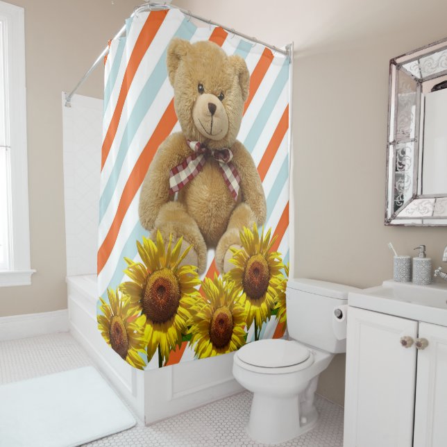 Sonnenblume Streifen Teddy Bären Duschvorhang (Beispiel)
