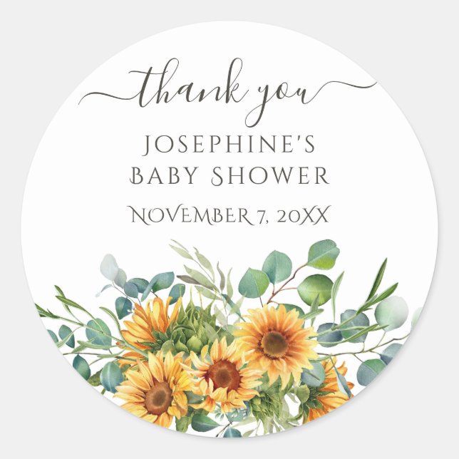 Sonnenblume Sunshine Fall Baby Duschgeschenk Gefal Runder Aufkleber (Vorderseite)