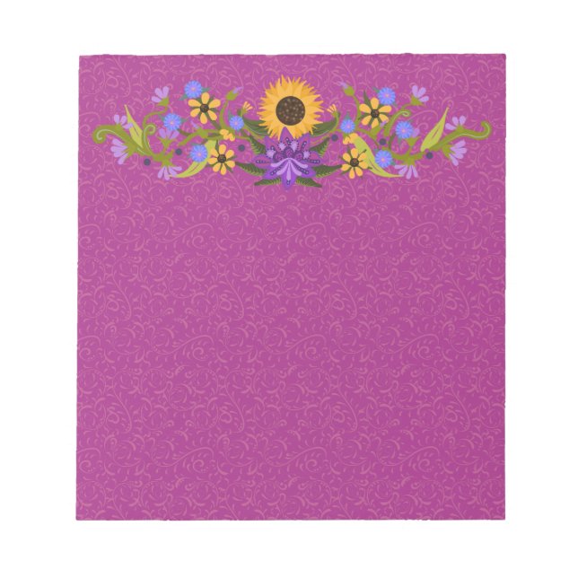 Sonnenblume Swag auf Magenta Wirbel Beautiful Notizblock (Vorderseite)