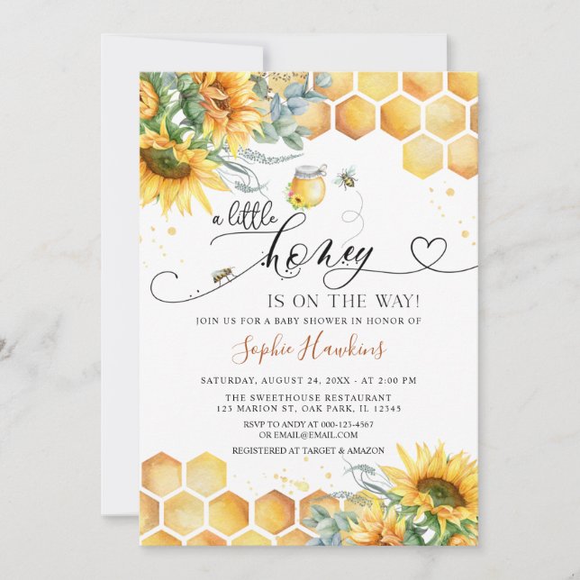 Sonnenblume Sweet Little Honey Bee Baby Dusche Einladung (Vorderseite)