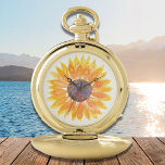 Sonnenblume Taschenuhr<br><div class="desc">Diese Taschenuhr mit Blumenmuster ist mit einer gelben Sonnenblume in Aquarellfarben geschmückt. Original Wasserfarbe © Michele Davies.</div>