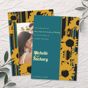Sonnenblume Teal Blau Gold Hochzeitsfoto Save The Date