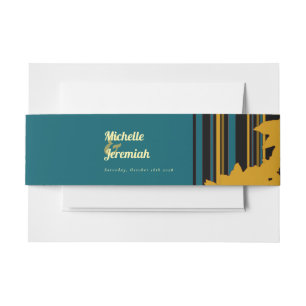 Sonnenblume Teal Blau Gold Moderne Hochzeit Einladungsbanderole