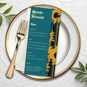Sonnenblume Teal Blau Gold Moderne Hochzeit Menükarte