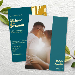 Sonnenblume Teal Blau Moderne Hochzeit Gold Folieneinladung