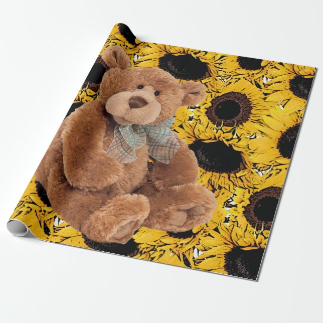 Sonnenblume Teddy Bear Matte Wrapping Paper Geschenkpapier (Ungerollt)