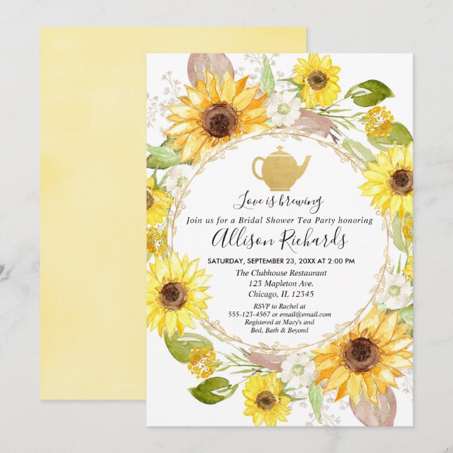 Sonnenblume-Tee-Party-Brautpartyeinladung Einladung (Vorne/Hinten)