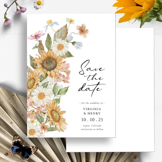 Sonnenblume Termin merken Save The Date (Elegant Watercolor Sunflower Wildflower Botanical Save The Date by Painted Paperie
)
