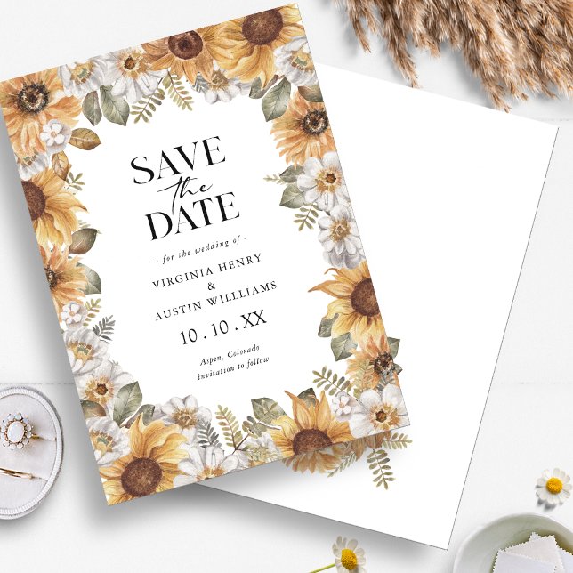 Sonnenblume Termin vormerken Save The Date (Boho Watercolor Sunflower Floral Save The Date Announcement by Painted Paperie
)