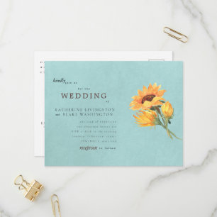 Sonnenblume Türkis Budget Hochzeit Einladung