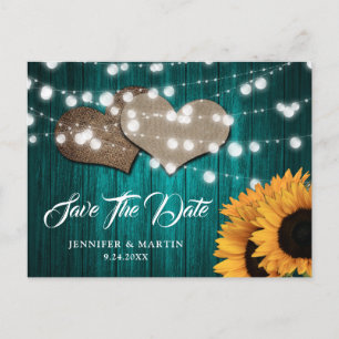 Sonnenblume Türkis Holz Hochzeit Termin vormerken Postkarte
