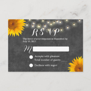 Sonnenblume-u. Schnur-Licht-Tafel-Hochzeit UAWG RSVP Karte