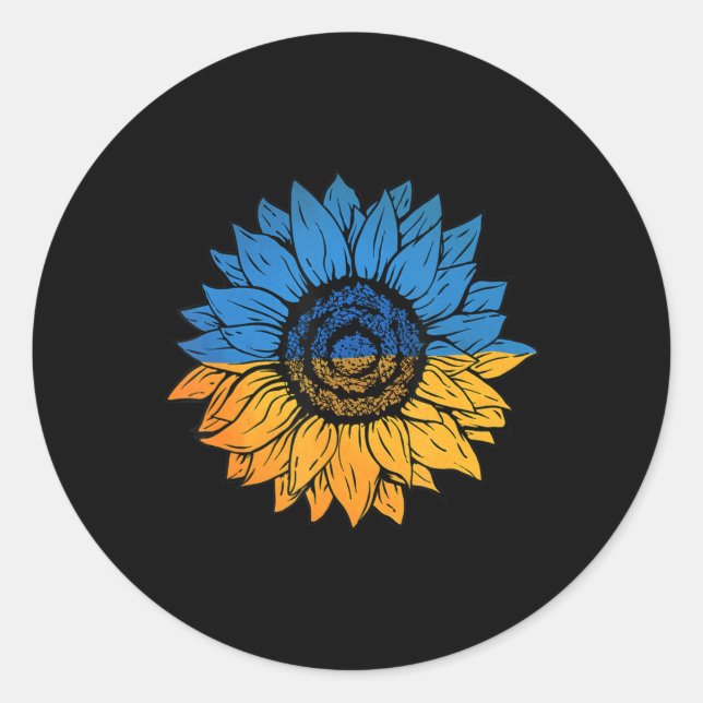 Sonnenblume Ukraine ukrainische Flagge steht mit d Runder Aufkleber (Vorderseite)