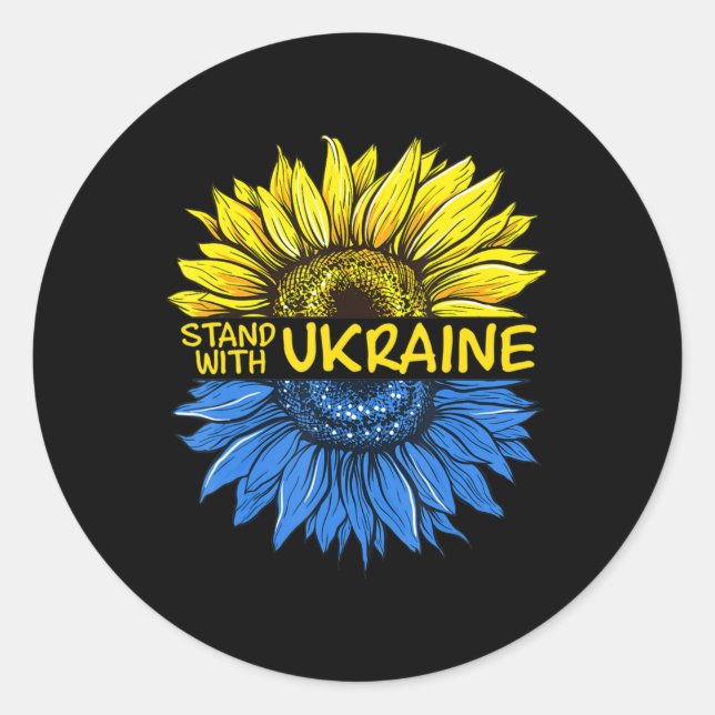 Sonnenblume Ukrainisch Ich stehe mit der Ukraine L Runder Aufkleber (Vorderseite)