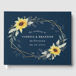Sonnenblume und blau-geometrische Hochzeit Gästebuch