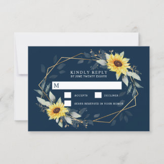 Sonnenblume und blau-geometrische Hochzeit RSVP Karte